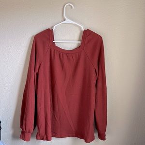 Astylish Womens Square Neck Long Sleeve Waffle Knit Shirt